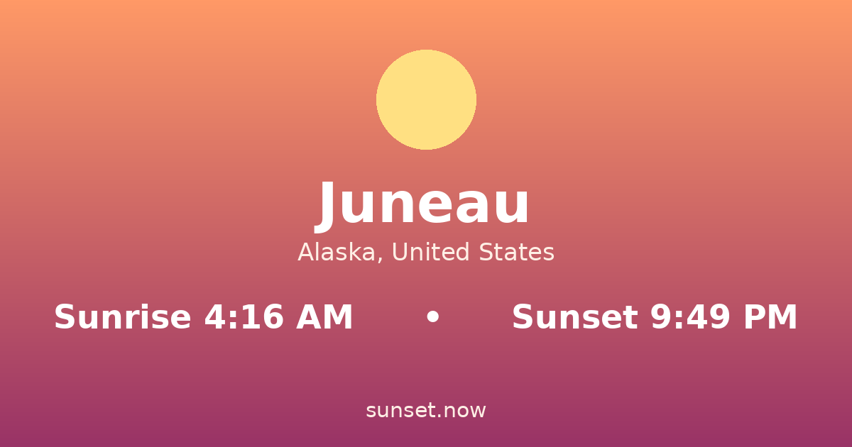 Sunrise & sunset times in Juneau, Alaska — sunrise 4:16 AM, sunset 9:49 PM