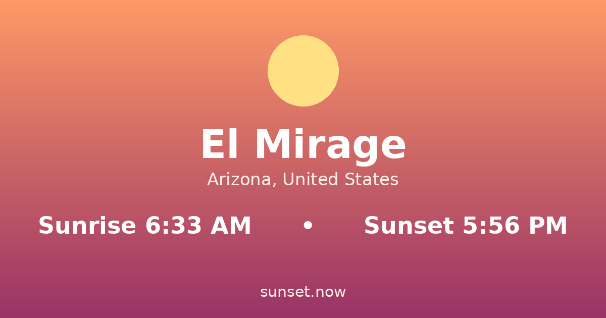 Sunrise & sunset times in El Mirage, Arizona — sunrise 6:33 AM, sunset 5:56 PM