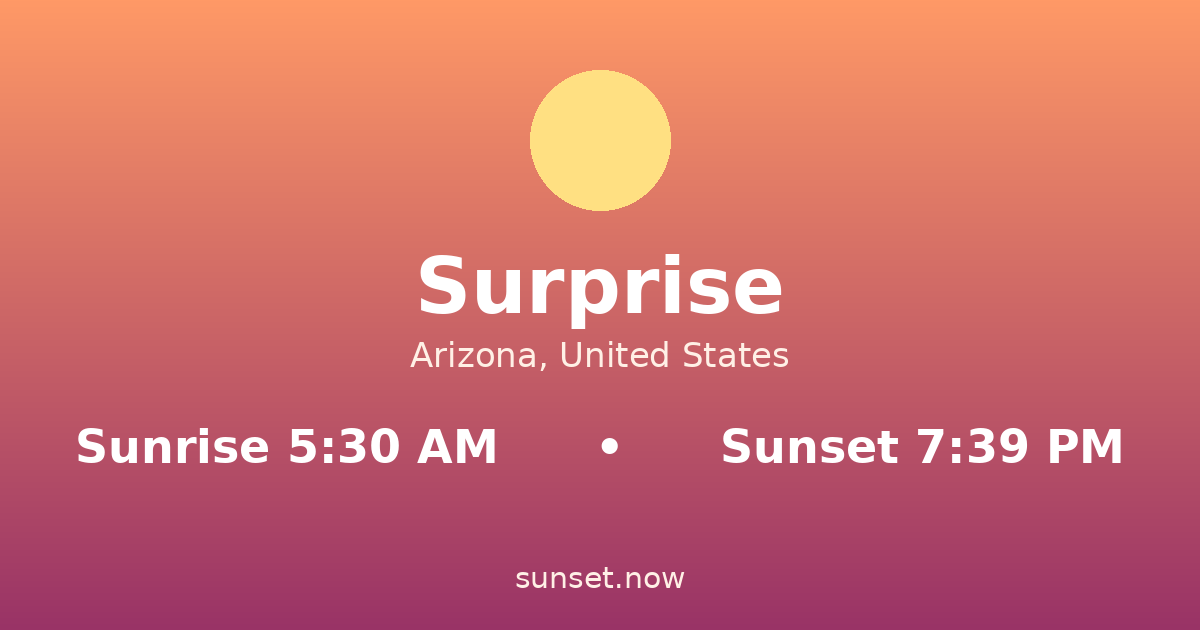 Sunrise & sunset times in Surprise, Arizona — sunrise 5:30 AM, sunset 7:39 PM