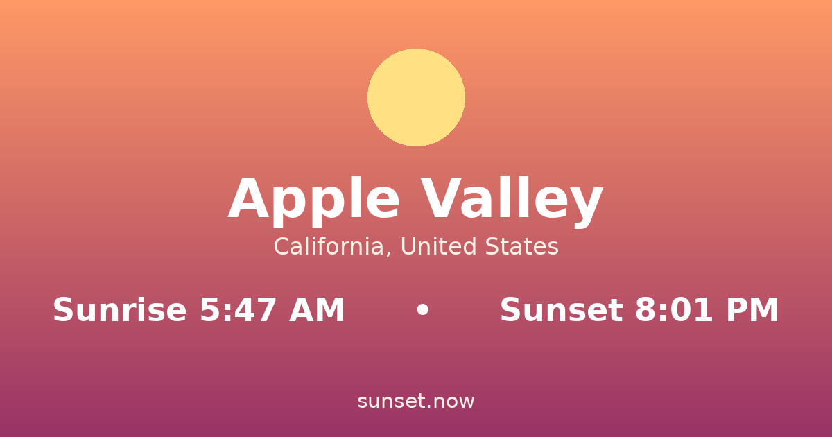 Sunrise & sunset times in Apple Valley, California — sunrise 5:47 AM, sunset 8:01 PM