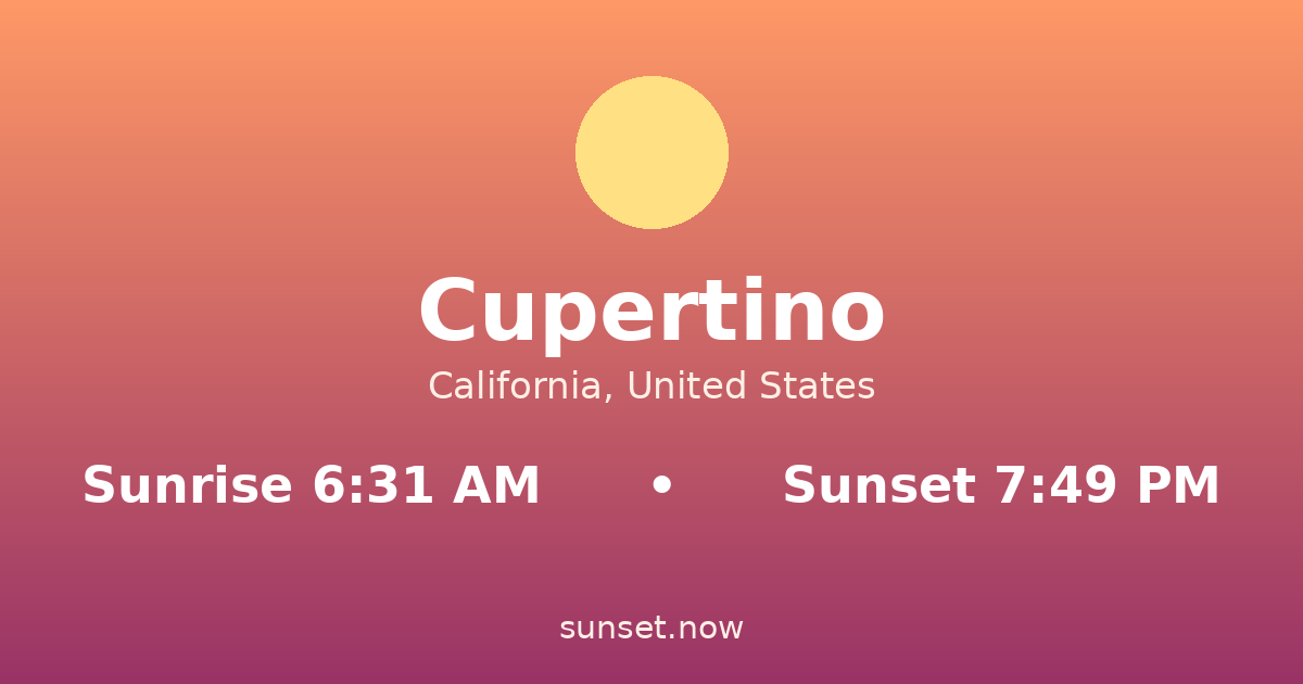 Sunrise & sunset times in Cupertino, California — sunrise 6:31 AM, sunset 7:49 PM