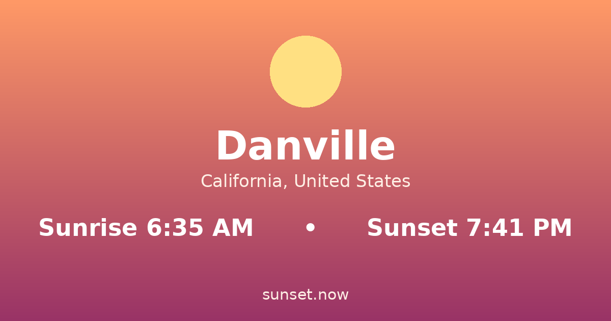 Sunrise & sunset times in Danville, California — sunrise 6:35 AM, sunset 7:41 PM