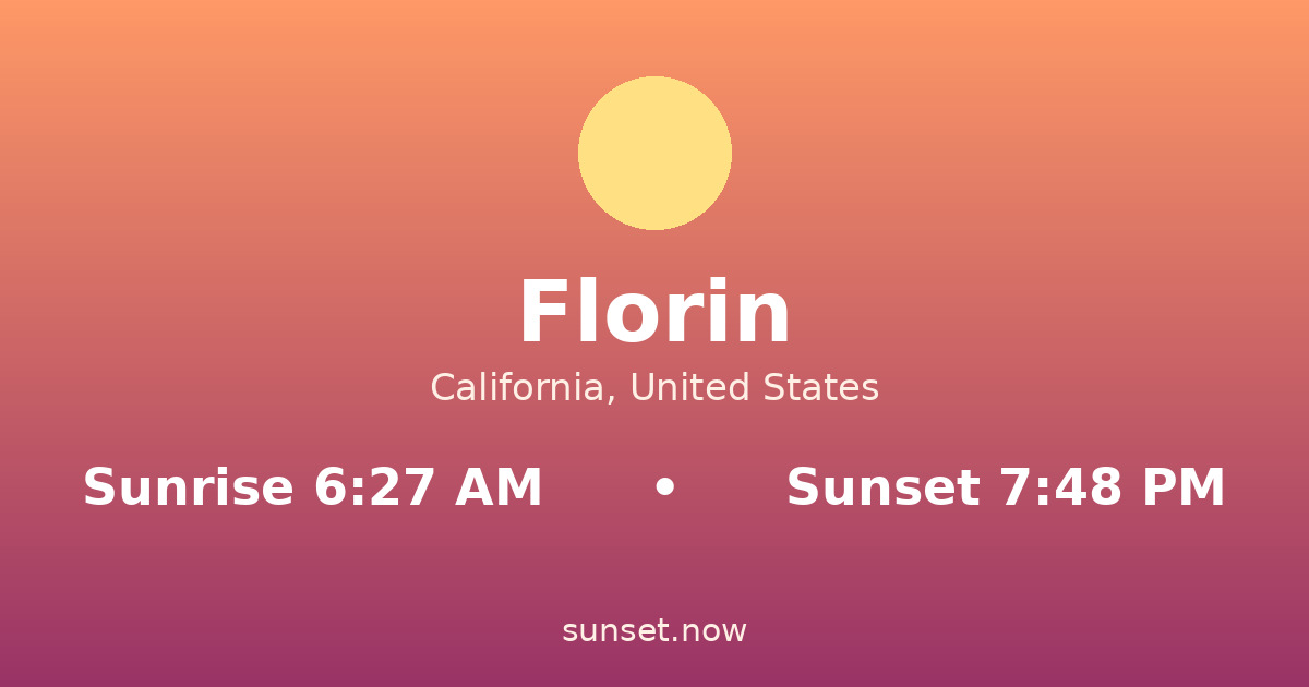 Sunrise & sunset times in Florin, California — sunrise 6:27 AM, sunset 7:48 PM