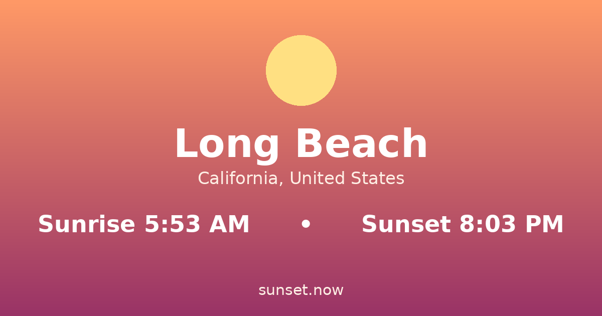 Sunrise & sunset times in Long Beach, California — sunrise 5:53 AM, sunset 8:03 PM