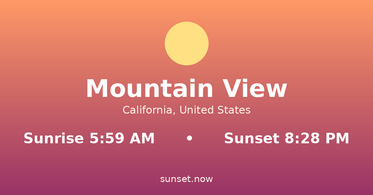 Sunrise & sunset times in Mountain View, California — sunrise 5:59 AM, sunset 8:28 PM