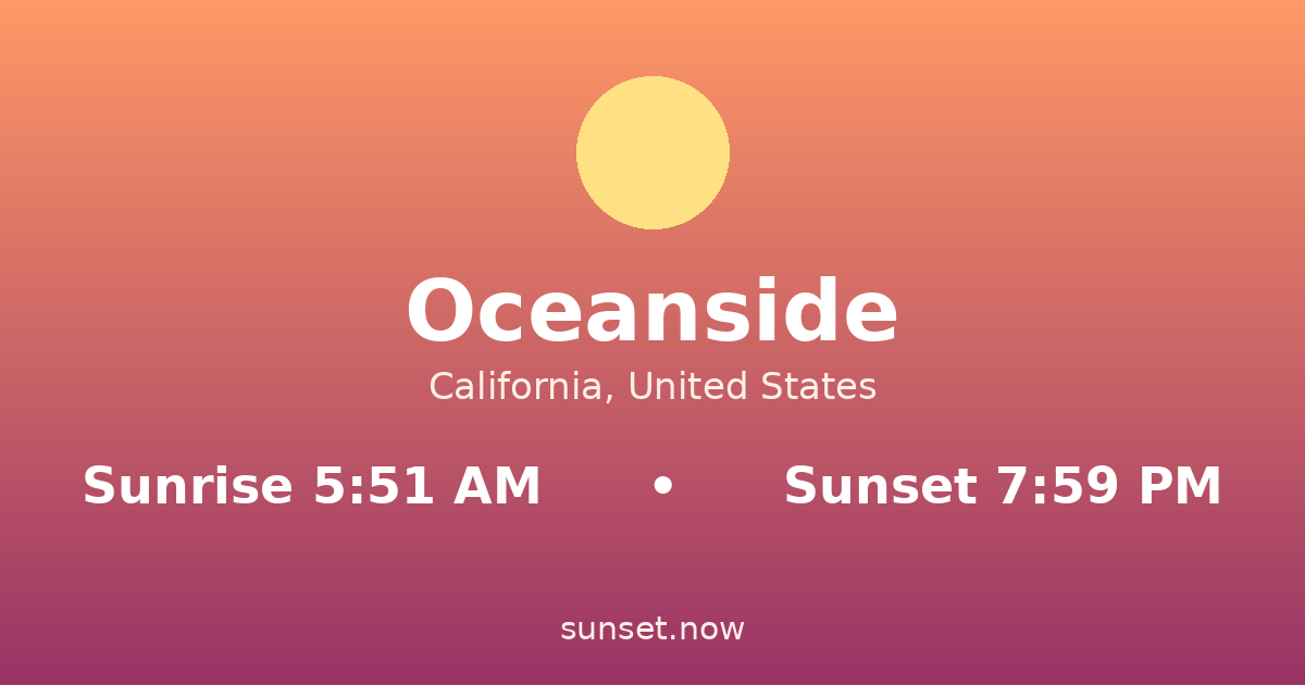 Sunrise & sunset times in Oceanside, California — sunrise 5:51 AM, sunset 7:59 PM