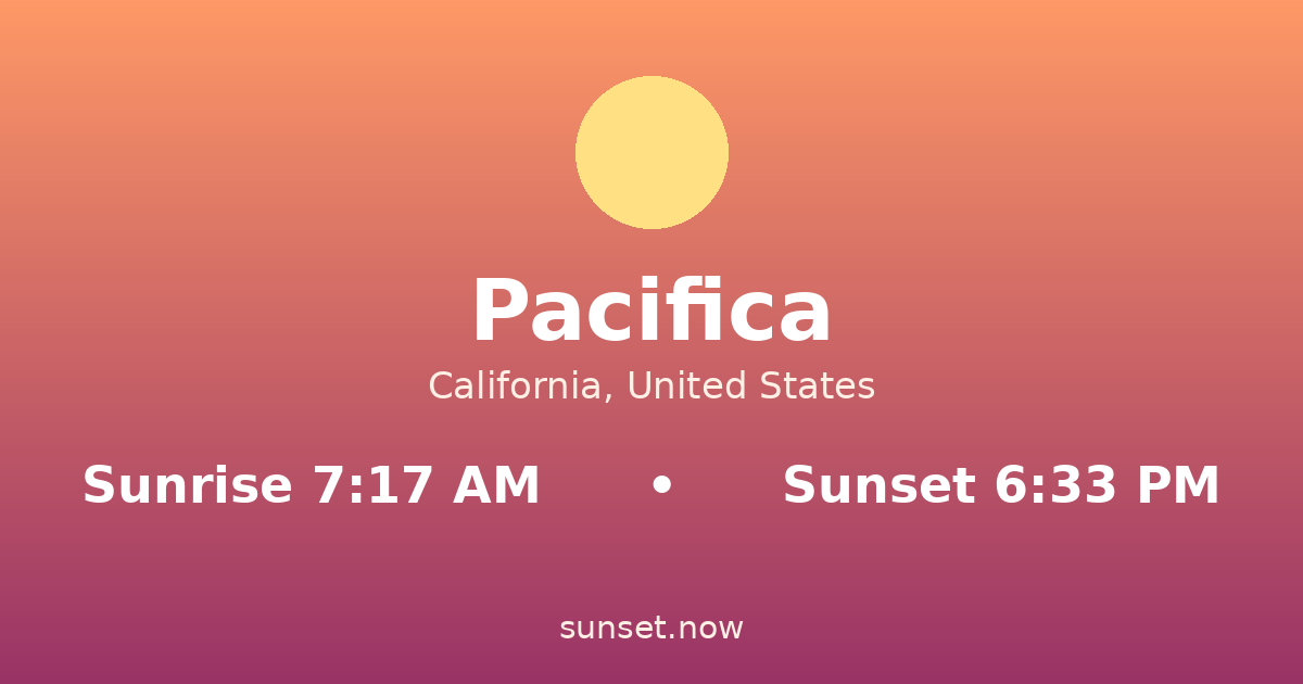 Sunrise & sunset times in Pacifica, California — sunrise 7:17 AM, sunset 6:33 PM
