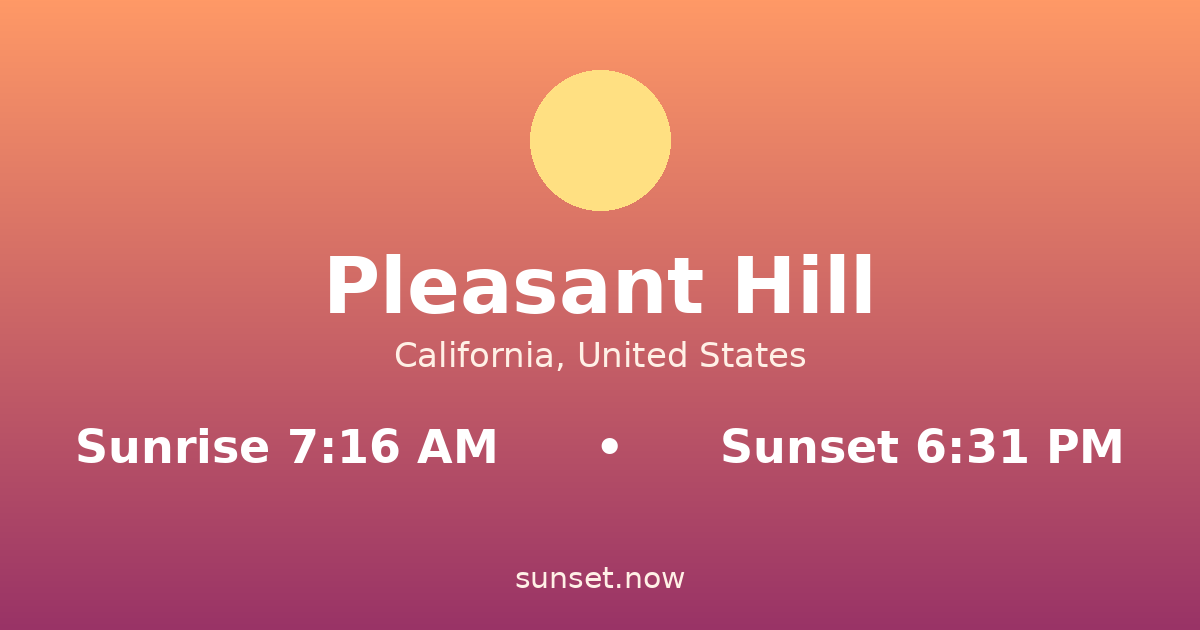 Sunrise & sunset times in Pleasant Hill, California — sunrise 7:16 AM, sunset 6:31 PM
