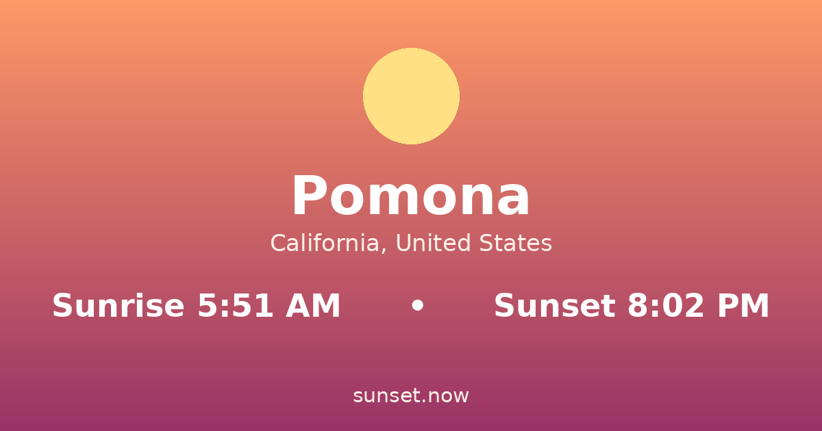 Sunrise & sunset times in Pomona, California — sunrise 5:51 AM, sunset 8:02 PM