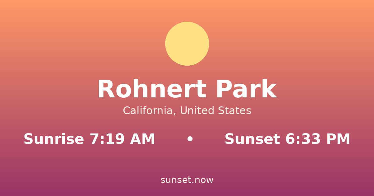 Sunrise & sunset times in Rohnert Park, California — sunrise 7:19 AM, sunset 6:33 PM