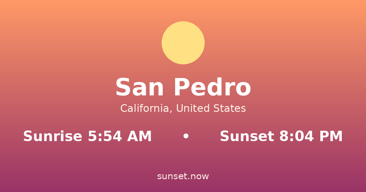 Sunrise & sunset times in San Pedro, California — sunrise 5:54 AM, sunset 8:04 PM