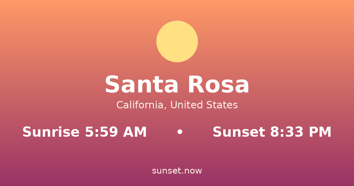 Sunrise & sunset times in Santa Rosa, California — sunrise 5:59 AM, sunset 8:33 PM