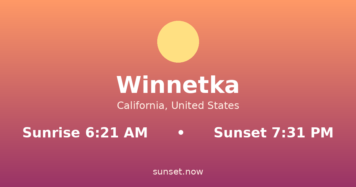Sunrise & sunset times in Winnetka, California — sunrise 6:21 AM, sunset 7:31 PM
