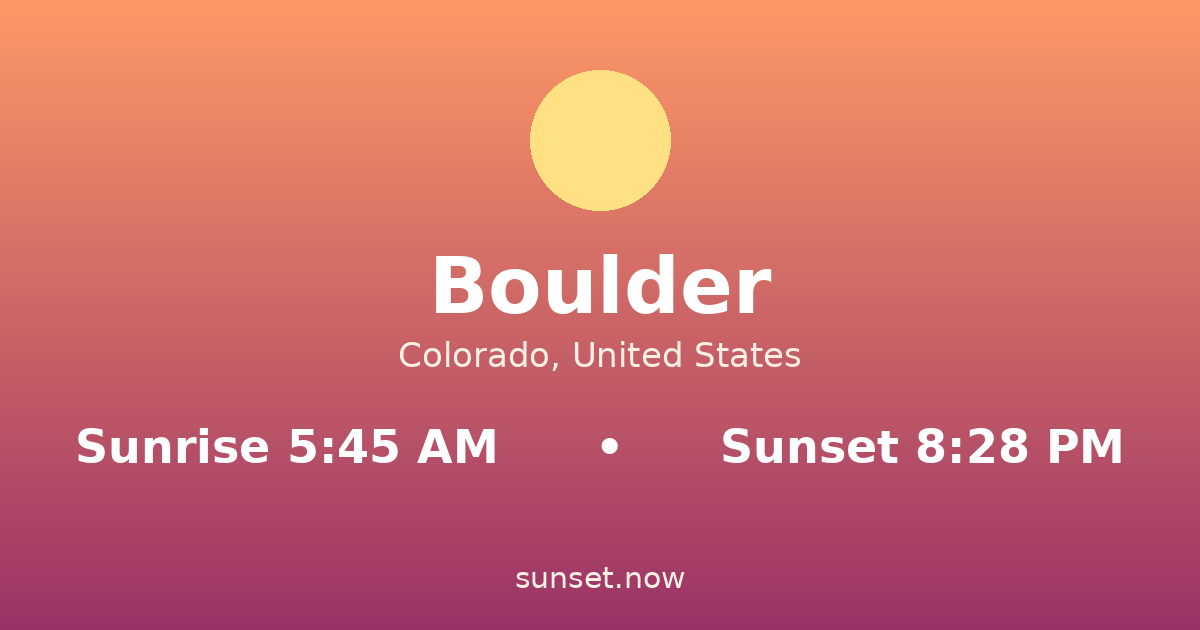 Sunrise & sunset times in Boulder, Colorado — sunrise 5:45 AM, sunset 8:28 PM