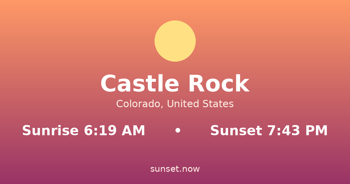 Sunrise & sunset times in Castle Rock, Colorado — sunrise 6:19 AM, sunset 7:43 PM