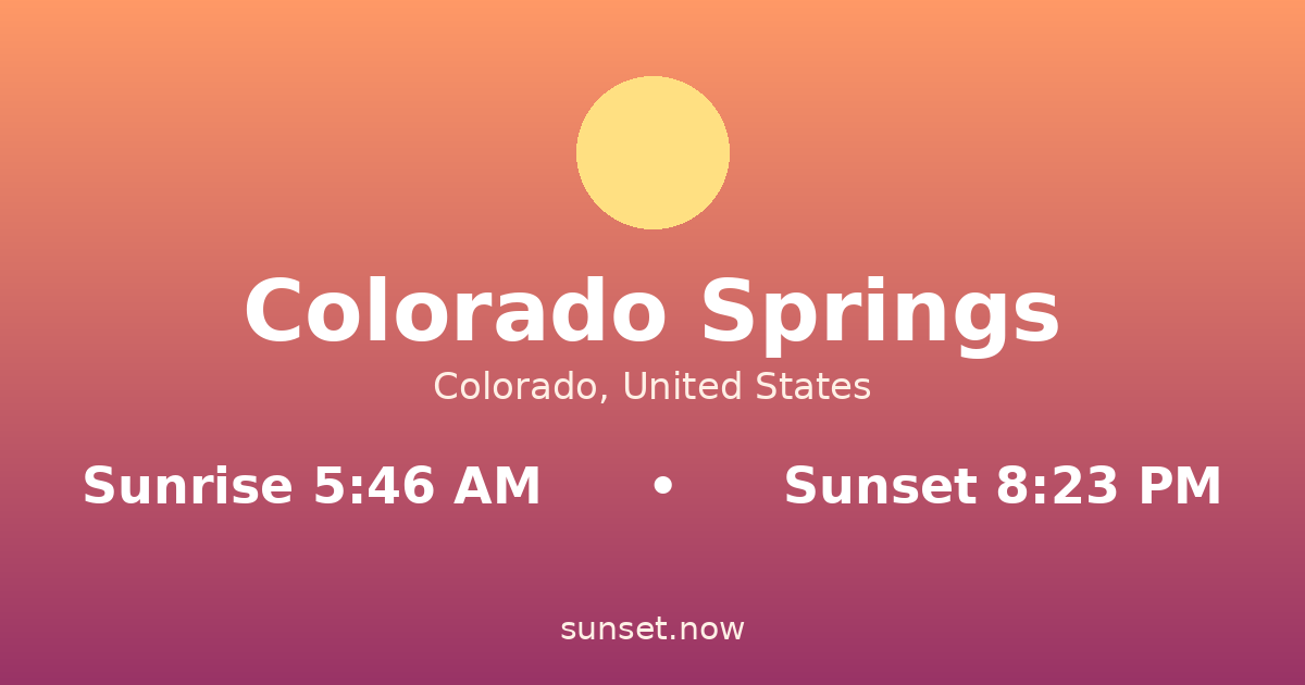 Sunrise & sunset times in Colorado Springs, Colorado — sunrise 5:46 AM, sunset 8:23 PM