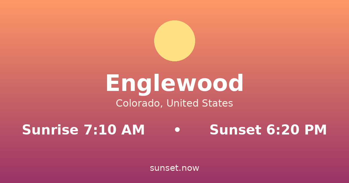 Sunrise & sunset times in Englewood, Colorado — sunrise 7:09 AM, sunset 6:21 PM