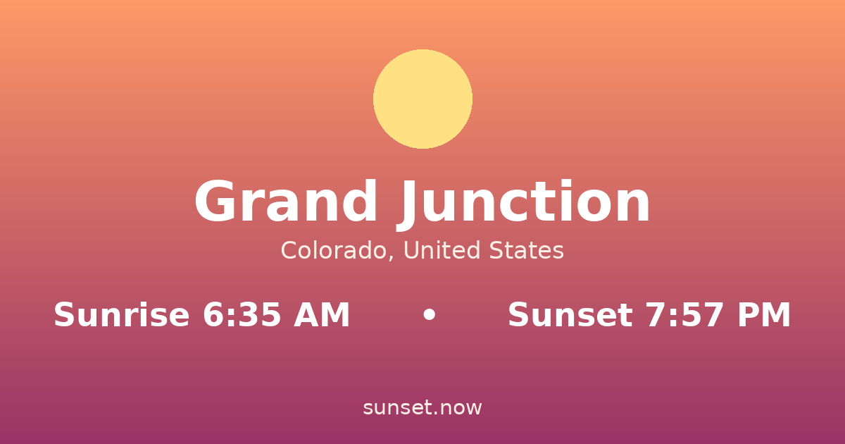 Sunrise & sunset times in Grand Junction, Colorado — sunrise 6:35 AM, sunset 7:57 PM