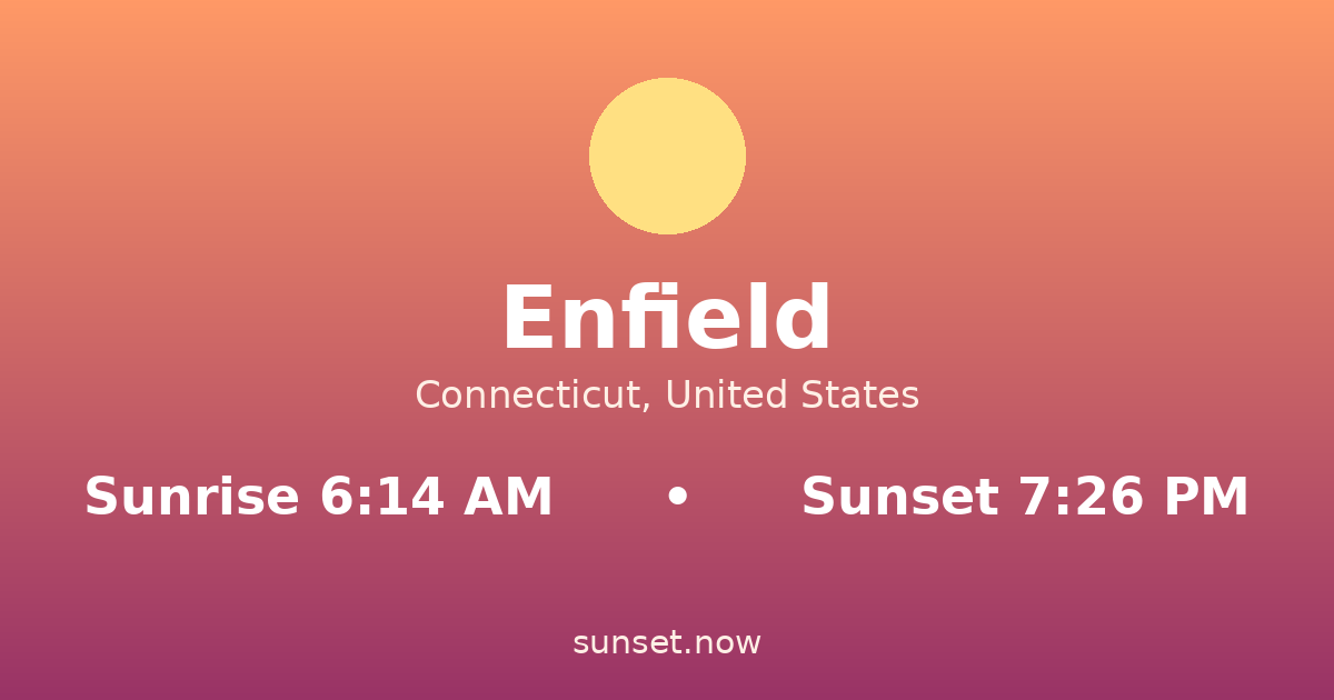 Sunrise & sunset times in Enfield, Connecticut — sunrise 6:13 AM, sunset 7:28 PM