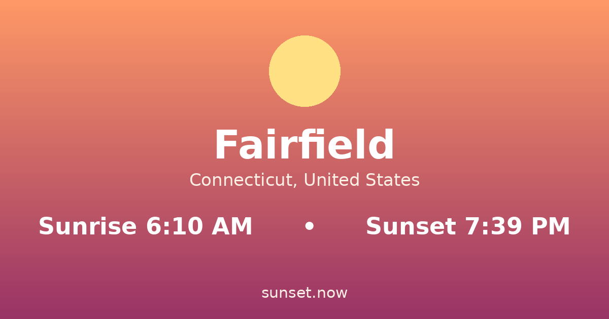 Sunrise & sunset times in Fairfield, Connecticut — sunrise 6:10 AM, sunset 7:39 PM