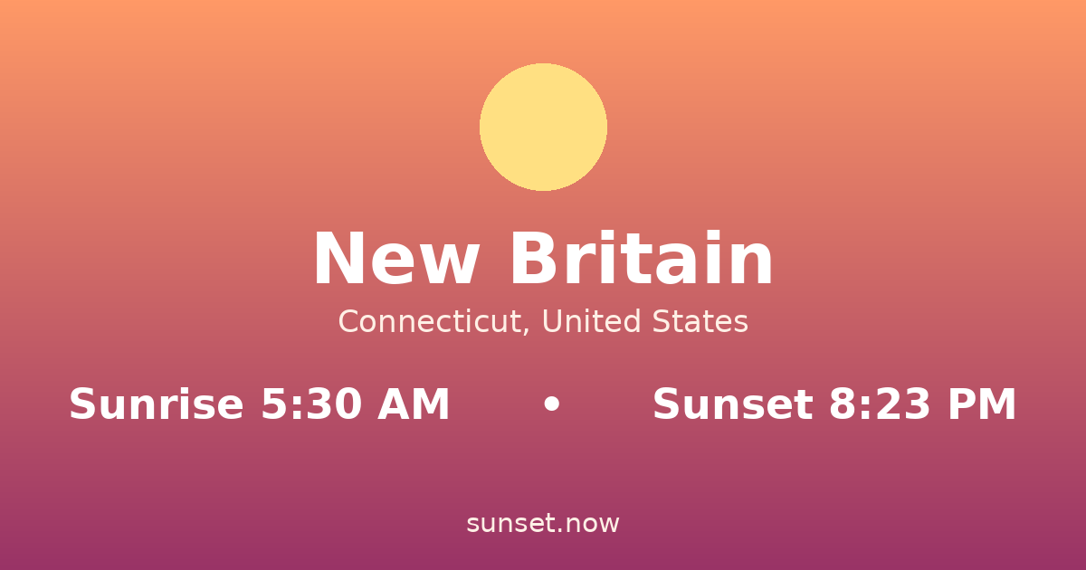 Sunrise & sunset times in New Britain, Connecticut — sunrise 5:30 AM, sunset 8:23 PM
