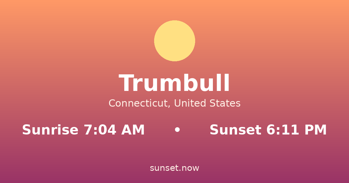 Sunrise & sunset times in Trumbull, Connecticut — sunrise 7:04 AM, sunset 6:11 PM