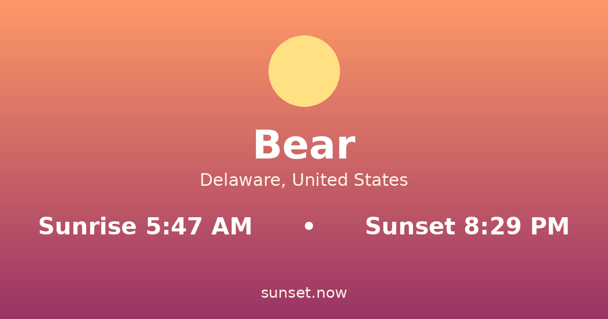 Sunrise & sunset times in Bear, Delaware — sunrise 5:47 AM, sunset 8:29 PM