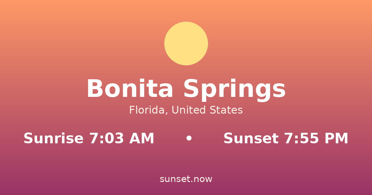 Sunrise & sunset times in Bonita Springs, Florida — sunrise 7:03 AM, sunset 7:55 PM