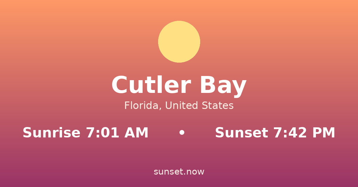 Sunrise & sunset times in Cutler Bay, Florida — sunrise 7:00 AM, sunset 7:43 PM