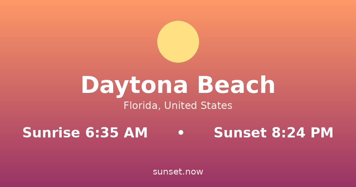 Sunrise & sunset times in Daytona Beach, Florida — sunrise 6:35 AM, sunset 8:24 PM