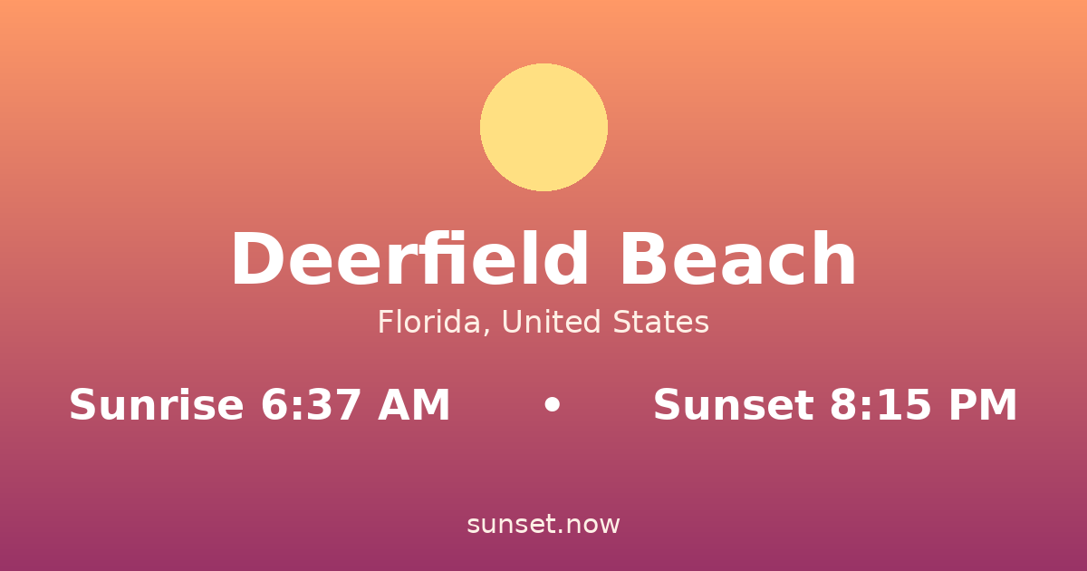 Sunrise & sunset times in Deerfield Beach, Florida — sunrise 6:37 AM, sunset 8:15 PM