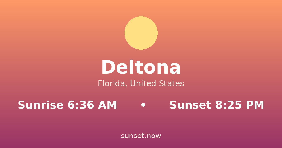 Sunrise & sunset times in Deltona, Florida — sunrise 6:36 AM, sunset 8:25 PM