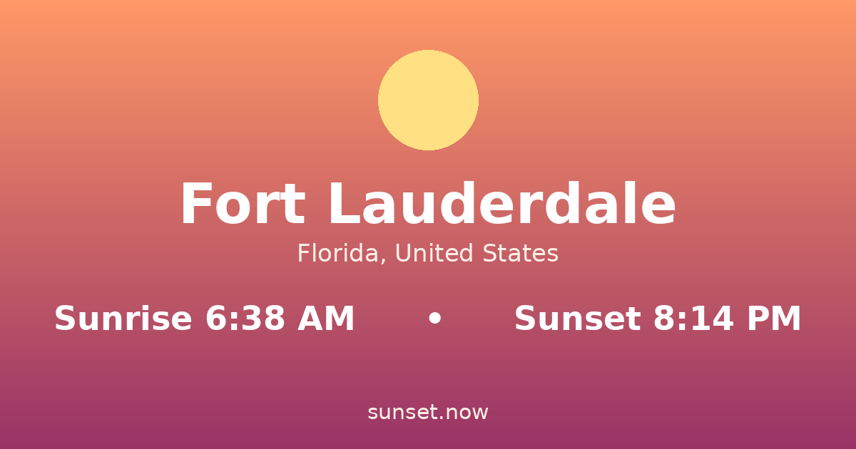 Sunrise & sunset times in Fort Lauderdale, Florida — sunrise 6:38 AM, sunset 8:14 PM