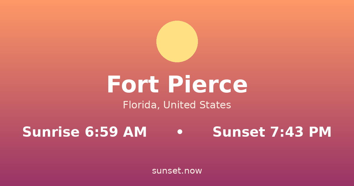 Sunrise & sunset times in Fort Pierce, Florida — sunrise 6:59 AM, sunset 7:44 PM