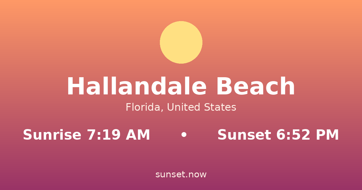 Sunrise & sunset times in Hallandale Beach, Florida — sunrise 7:19 AM, sunset 6:52 PM