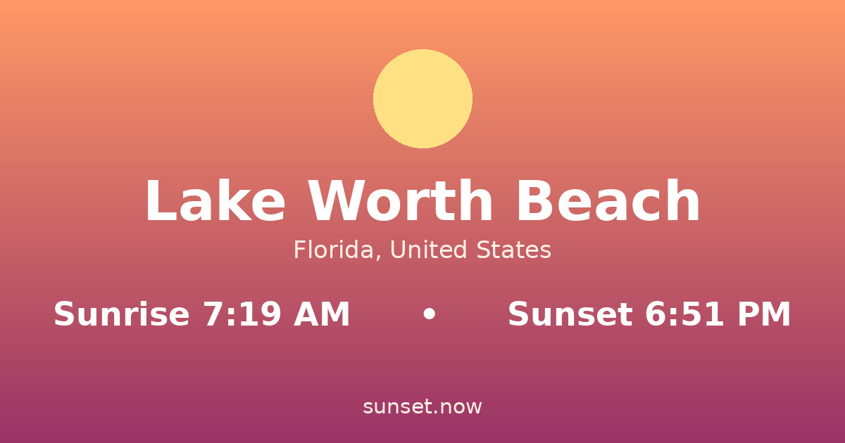 Sunrise & sunset times in Lake Worth Beach, Florida — sunrise 7:19 AM, sunset 6:51 PM