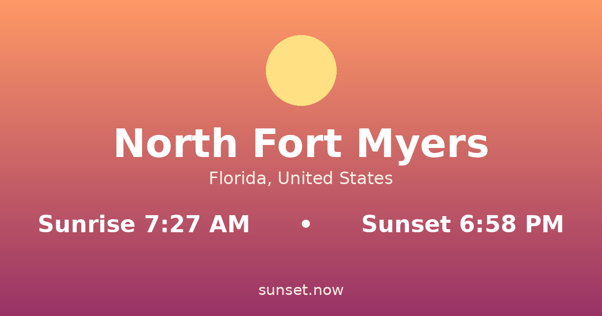 Sunrise & sunset times in North Fort Myers, Florida — sunrise 7:27 AM, sunset 6:58 PM