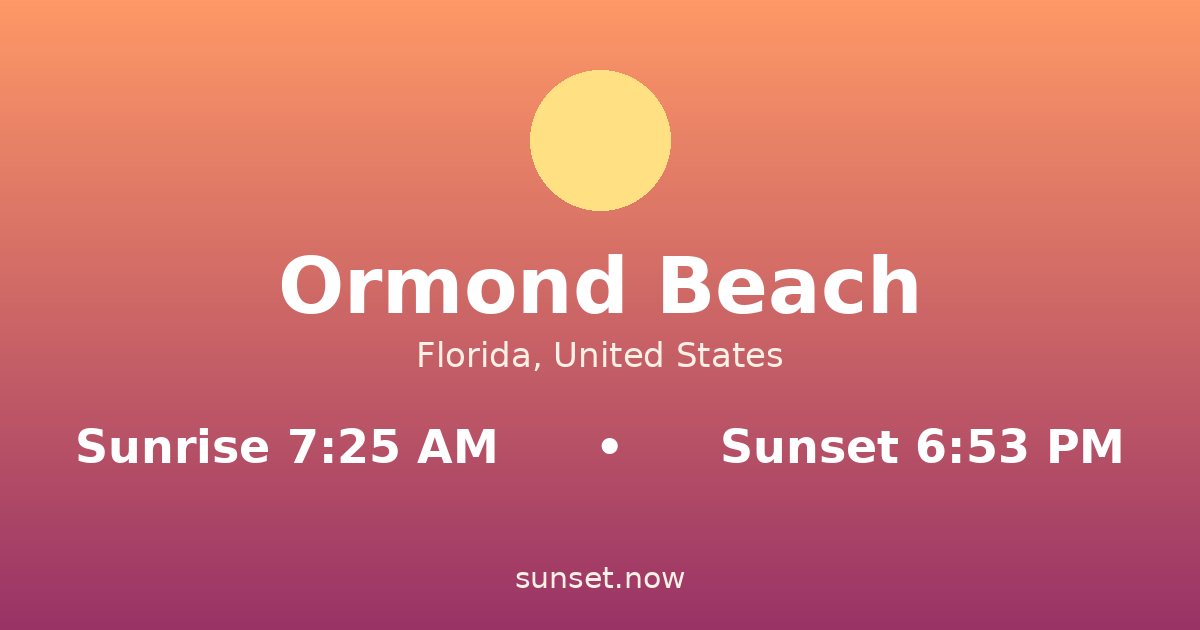Sunrise & sunset times in Ormond Beach, Florida — sunrise 7:25 AM, sunset 6:53 PM
