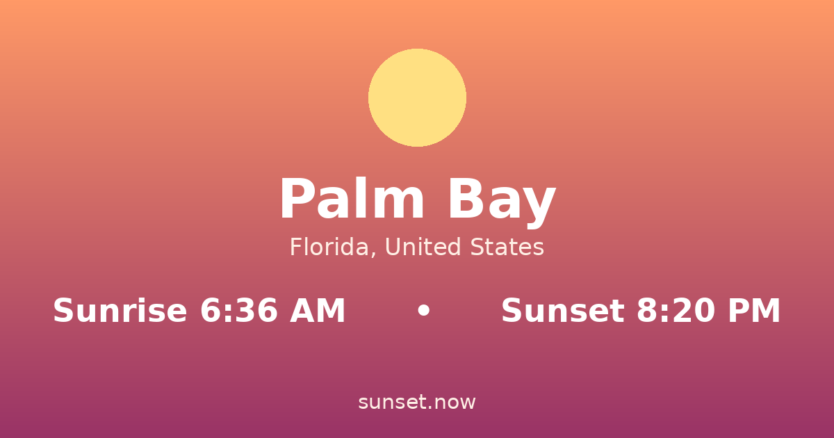 Sunrise & sunset times in Palm Bay, Florida — sunrise 6:36 AM, sunset 8:20 PM