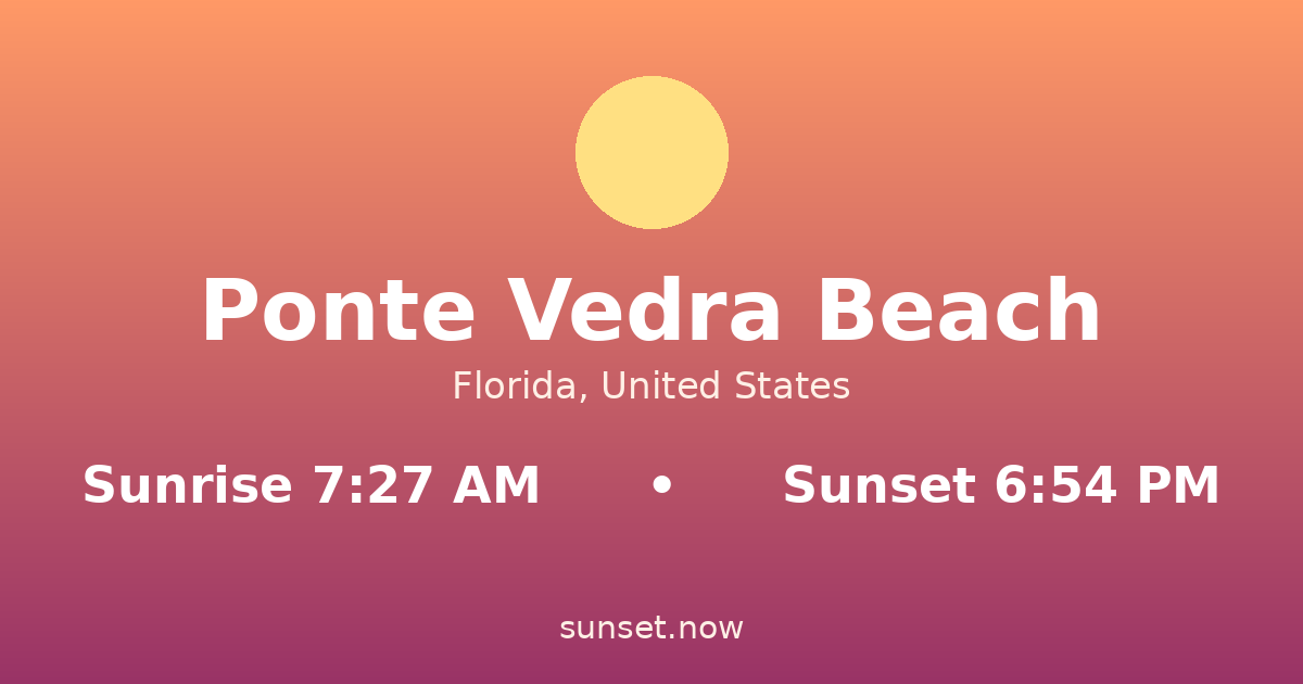 Sunrise & sunset times in Ponte Vedra Beach, Florida — sunrise 7:27 AM, sunset 6:54 PM