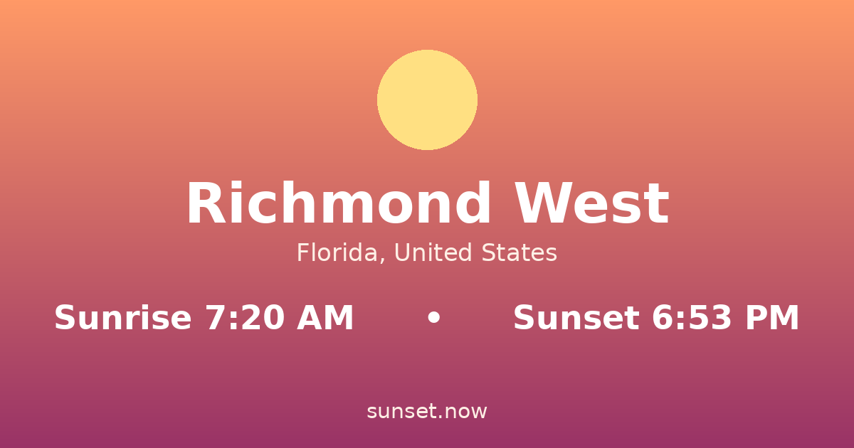 Sunrise & sunset times in Richmond West, Florida — sunrise 7:20 AM, sunset 6:53 PM