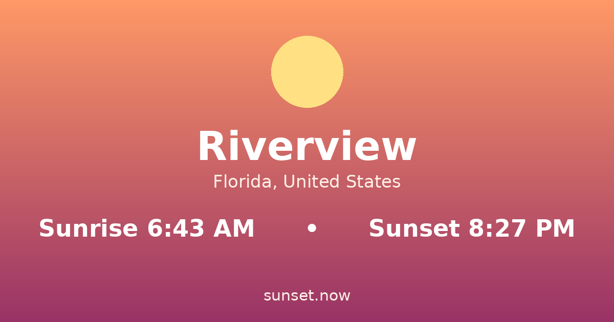 Sunrise & sunset times in Riverview, Florida — sunrise 6:43 AM, sunset 8:27 PM