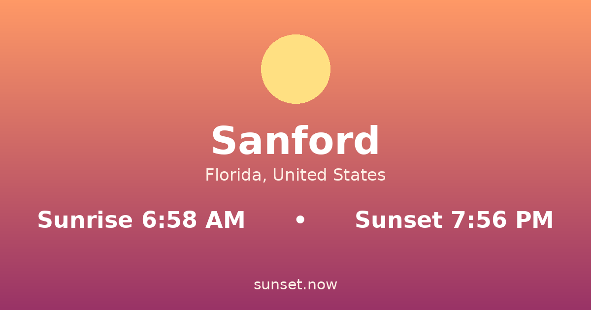 Sunrise & sunset times in Sanford, Florida — sunrise 6:58 AM, sunset 7:56 PM
