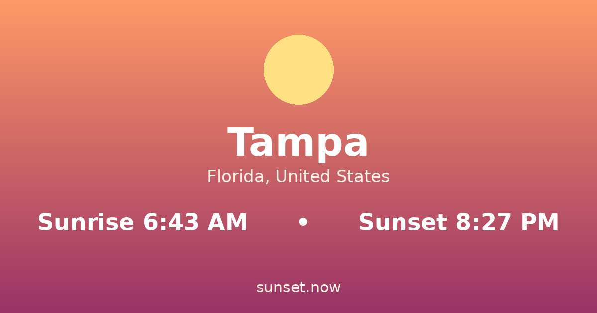 Sunrise & sunset times in Tampa, Florida — sunrise 6:43 AM, sunset 8:27 PM