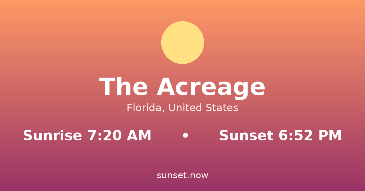 Sunrise & sunset times in The Acreage, Florida — sunrise 7:20 AM, sunset 6:52 PM