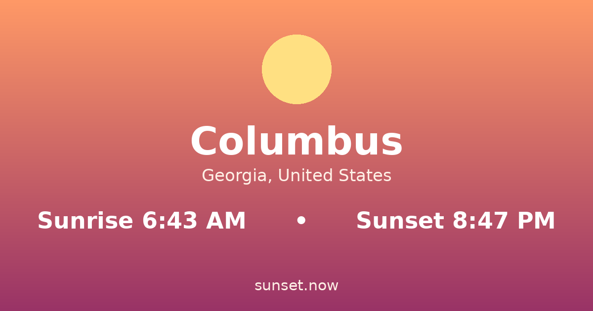 Sunrise & sunset times in Columbus, Georgia — sunrise 6:43 AM, sunset 8:47 PM