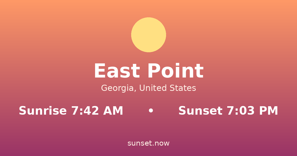 Sunrise & sunset times in East Point, Georgia — sunrise 7:42 AM, sunset 7:03 PM