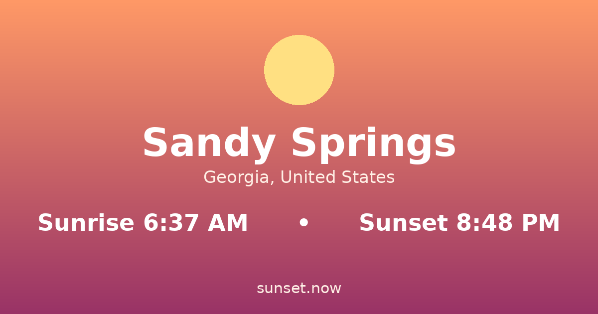 Sunrise & sunset times in Sandy Springs, Georgia — sunrise 6:37 AM, sunset 8:48 PM
