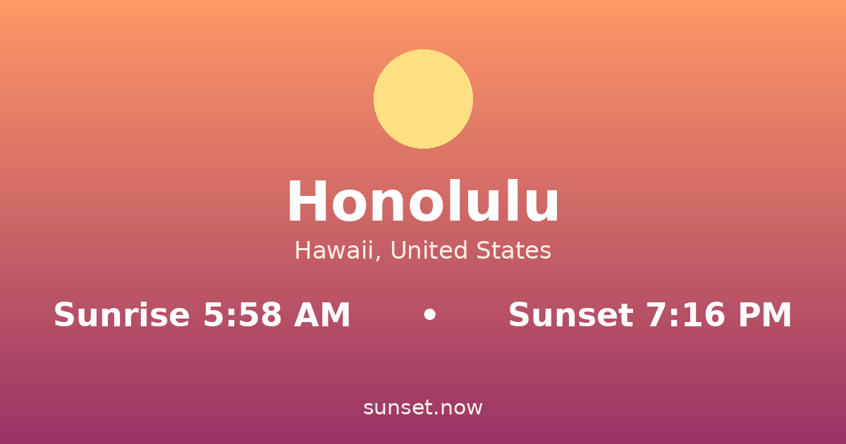 Sunrise & sunset times in Honolulu, Hawaii — sunrise 5:58 AM, sunset 7:16 PM
