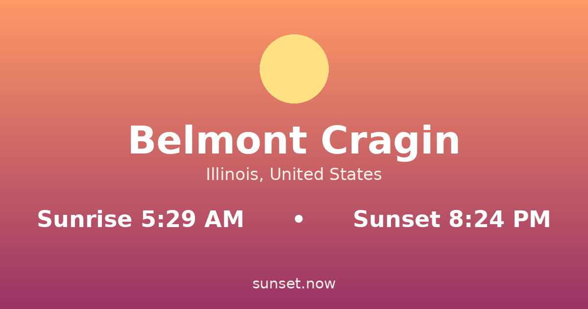 Sunrise & sunset times in Belmont Cragin, Illinois — sunrise 5:29 AM, sunset 8:24 PM